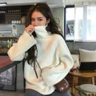 Turtleneck Long Sleeve Ribbed Knit Top