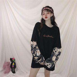 Mock Two-piece Long-sleeve T-shirt Black - One Size