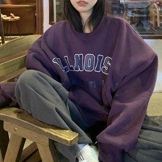 Lettering Print Sweatshirt Purple - One Size