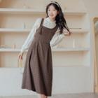 Set: Lace Top + Plaid Midi A-line Overall Dress