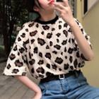 Leopard Short-sleeve T-shirt As Shown In Figure - One Size