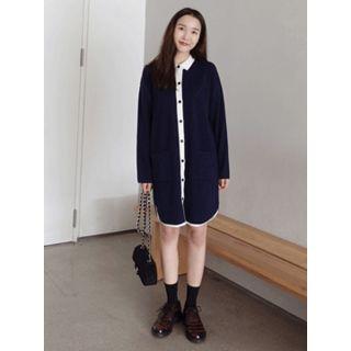 Contrast-trim Knit Shirtdress