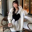 Heart Print Loose-fit Sweater White - One Size