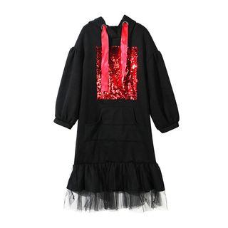 Ruffle Hem Sequined Hoodie Dress