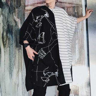 Batwing Sleeve Print Oversized T-shirt