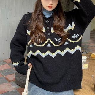 Polo-neck Chevron Sweater