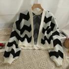 Open-front Wave-pattern Cardigan Almond - One Size