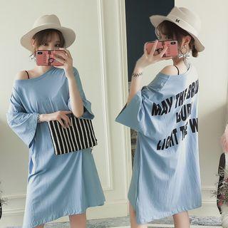 Lettering Back 3/4-sleeve T-shirt Dress
