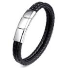 Stainless Steel Bar Faux Leather Bracelet