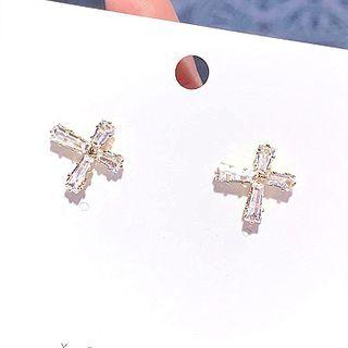 Faux Crystal Cross Earring 1 Pair - As Shown In Figure - One Size