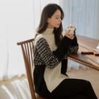 Contrast-panel Cable-knit Sweater