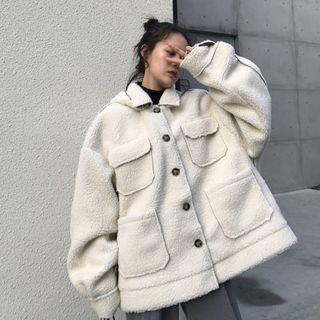 Hooded Faux Shearling Jacket White - One Size