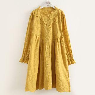 Flared-cuff Lace Panel A-line Dress
