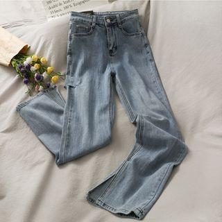 Side-slit Cutout Wide-leg Jeans
