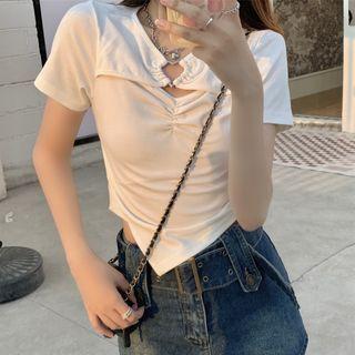 Short-sleeve Asymmetrical Cutout Cropped T-shirt