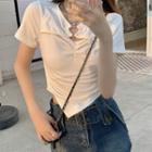 Short-sleeve Asymmetrical Cutout Cropped T-shirt