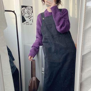 Long-sleeve Plain Sweater / Sleeveless Denim Dress