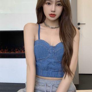Denim Cropped Camisole Top Blue - One Size