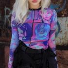 Long-sleeve Cartoon Print Top