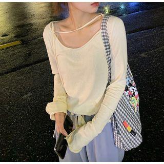 Long-sleeve Cut-out Plain T-shirt / Plain Sweatpants