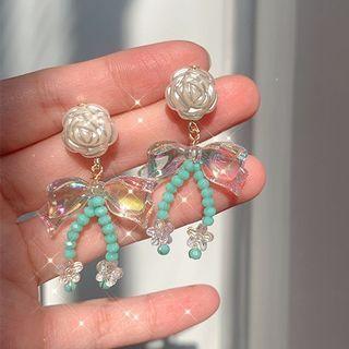Flower Bow Drop Earring 1 Pair - Green - One Size