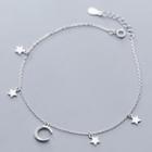 925 Sterling Silver Moon & Star Anklet S925silver Anklet - One Size