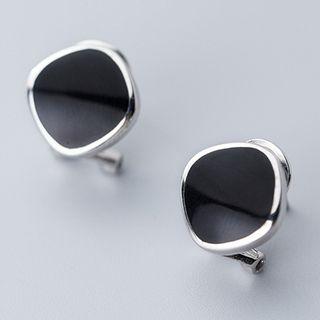 925 Sterling Silver Irregular Square Earring 1 Pair - S925 Silver - Silver & Black - One Size