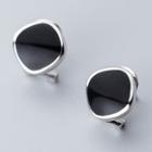 925 Sterling Silver Irregular Square Earring 1 Pair - S925 Silver - Silver & Black - One Size