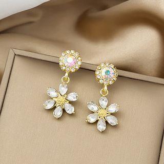 Flower Rhinestone Dangle Earring E2324 - 1 Pr - Gold - One Size