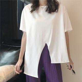 Slit Hem Short Sleeve T-shirt / Contrast Trim Jogger Pants