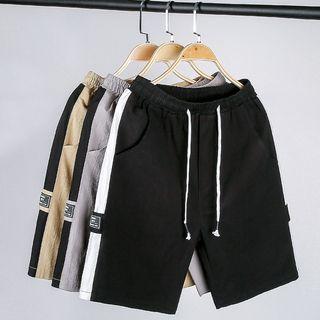 Letter Tag Contrast Trim Shorts