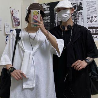 Elbow-sleeve Tied T-shirt