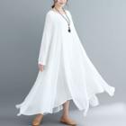 Long-sleeve Plain A-line Maxi Dress