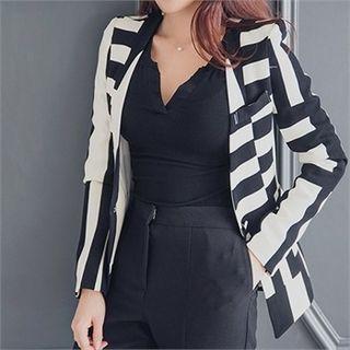 Collarless Patterned Slim-fit Jacket