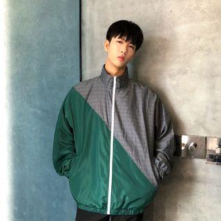 Stand Collar Two-tone Zip Jacket