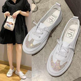 Faux-leather Rhinestone Sneakers