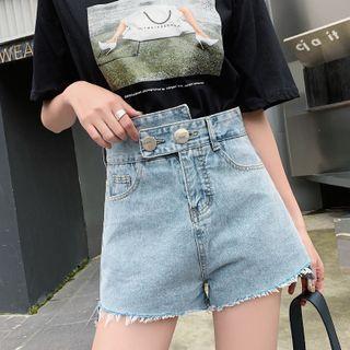 High-waist Washed Frayed Denim Shorts
