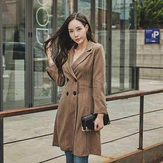 Peaked-lapel Double-breasted Stripe Coat