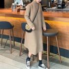 Long-sleeve Mock-neck Knit A-line Midi Dress