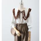 Wide Leg Pants / Ruffle Trim Blouse