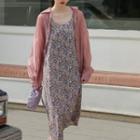 Sleeveless Floral Midi Dress / Long-sleeve Light Shirt