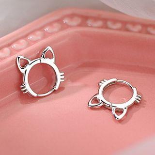 Cat Hoop Earring 1 Pair - Silver - One Size