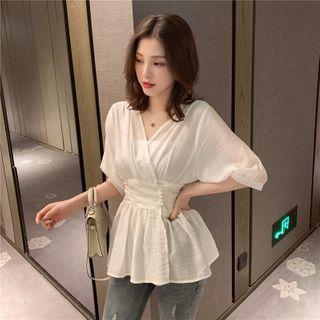Puff-sleeve Plain Chiffon Top