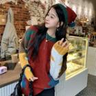 Set: Print Panel Sweater + Beanie With Beanie - Sweater - Yellow & Blue & Red - One Size