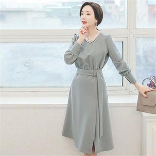 Slit-hem A-line Dress With Belt