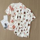 Printed Short-sleeve Mini Sleep Dress