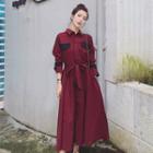 Long-sleeve Buckled A-line Midi Shirtdress