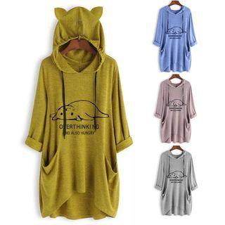 Print Cat Ear Hoodie Dress