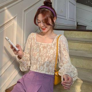 Cropped Short-sleeve Lace Top / Long-sleeve Lace Top / Wide-leg Pants