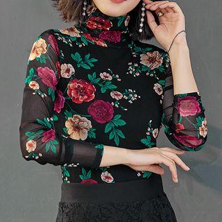 Turtleneck Lace Long-sleeve Top (various Designs)